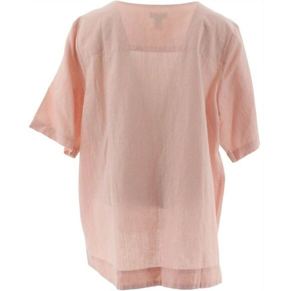 Martha Stewart Linen Blend Elbow-Sleeve Blouse - Picture 4 of 5